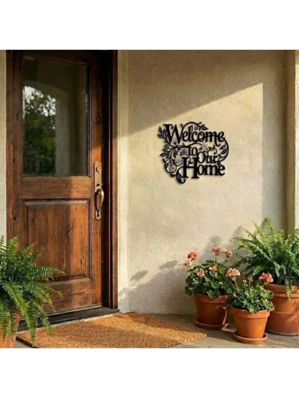 Floral Welcome Sign Metal Wall Art - Charming Home Decor, 14.8''x12''